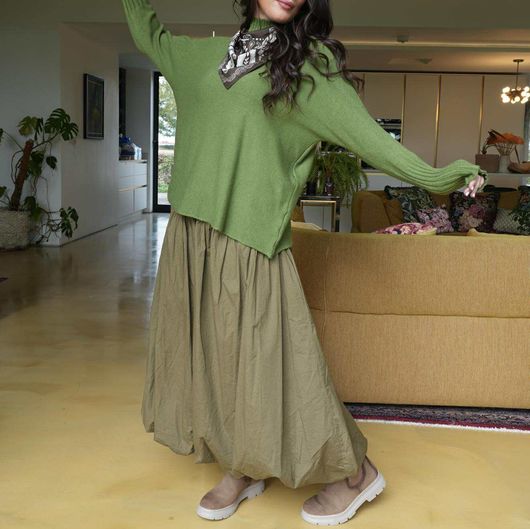 Paloma Bubble Hem Midi Skirt Deep Olive